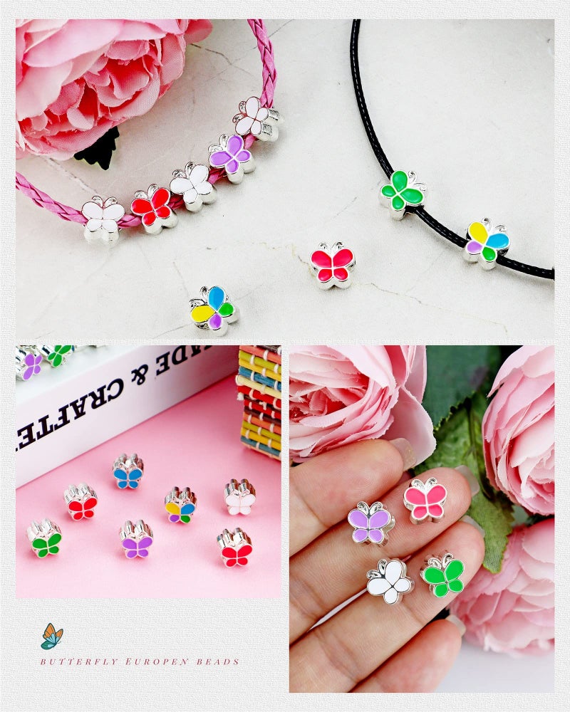 YETOOME 120 Pcs European Large Hole Beads  Mixed Colorful Butterfly Shaped Spacer Beads for DIY Charms Necklace Bracelet Jewelry Making  6 Styles - Image 4